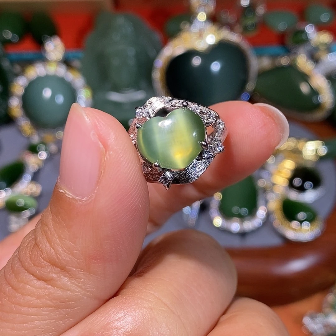 和田玉（碧玉）银S925镶嵌戒指