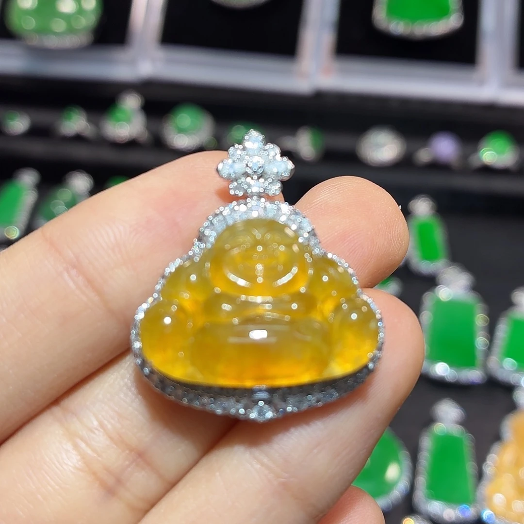 平***淡翡翠18K金镶嵌吊坠(不含链)翡翠