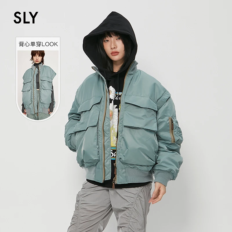 SLY 2025秋季新品工装风可拆卸宽松飞行员夹克棉服030IAY30-4461