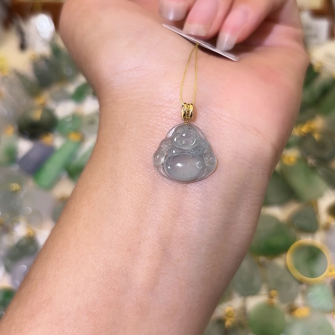 翡翠18K金镶嵌颈饰佛公