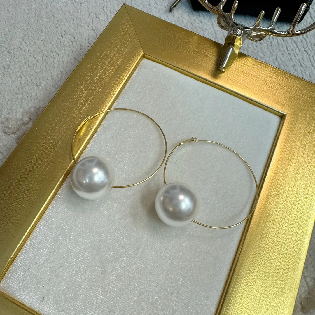 铜合金仿珍珠耳饰 VANDERXIU珠珠大耳圈 黄铜厚镀24K