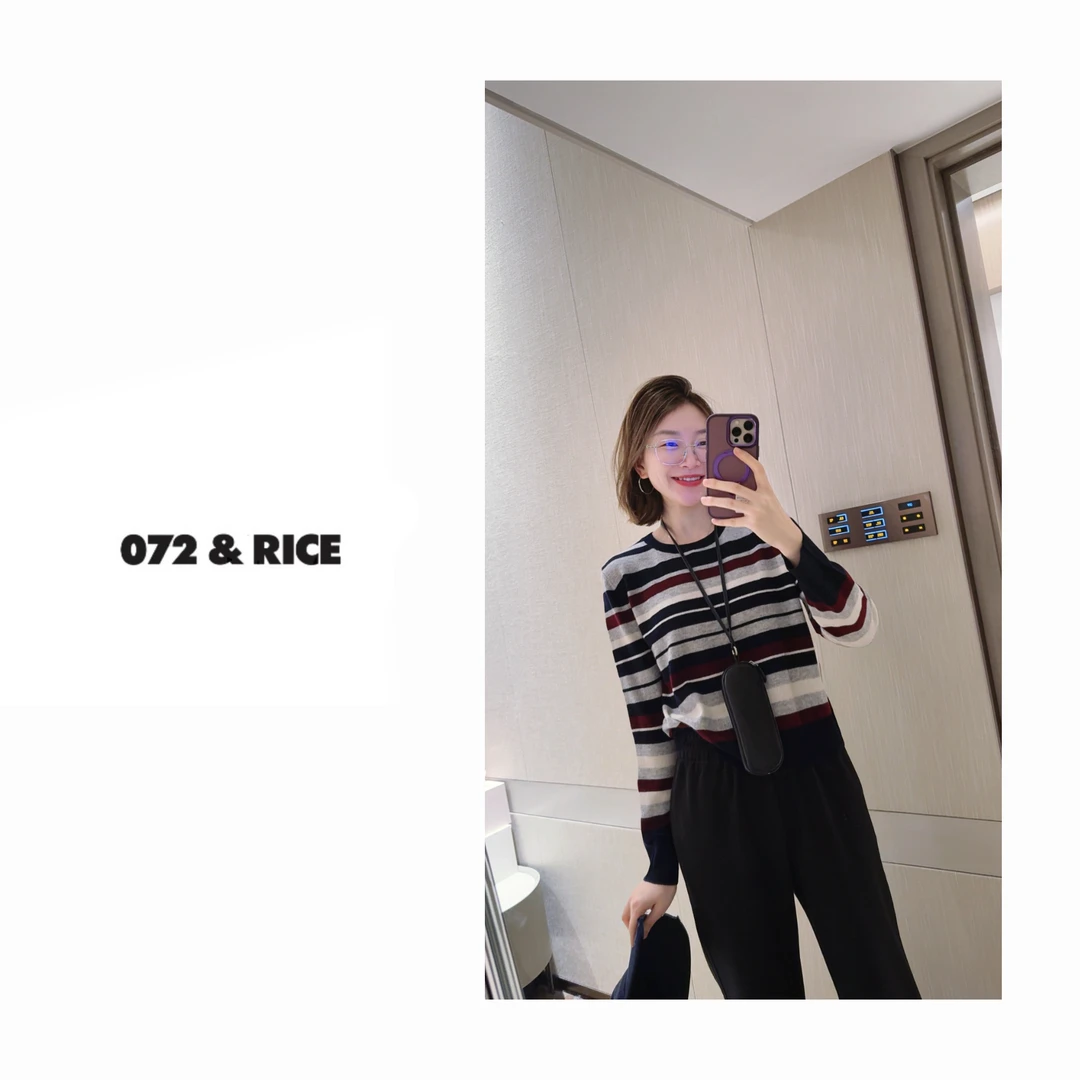 072 & RICE【乐高】100羊毛 秋季休闲圆领条纹长袖针织衫 31LN37619