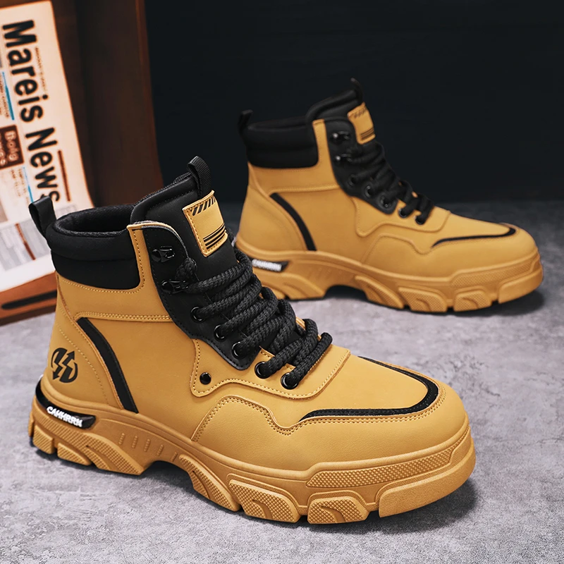 男鞋2025新款男士高帮马丁靴英伦风工装鞋防水鞋时尚百搭大黄靴