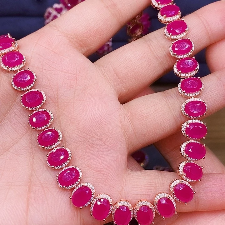 红宝石颈饰银S925镶嵌