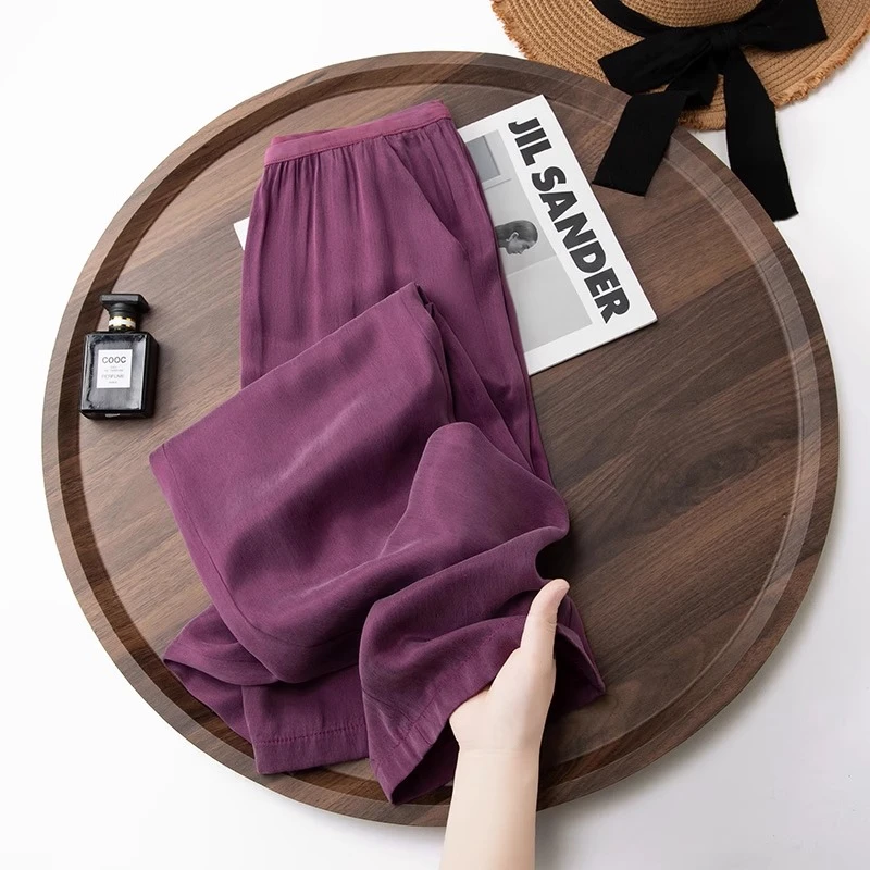 醋酸铜氨丝阔腿裤女2025夏季薄款休闲裤新款宽松显瘦高腰直筒裤女