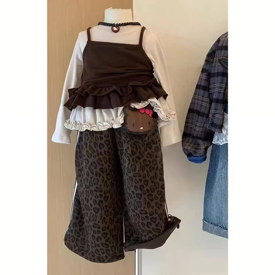 童装女童2025秋套装韩系2025新款洋气宝宝薄款两件上衣豹纹裤子潮