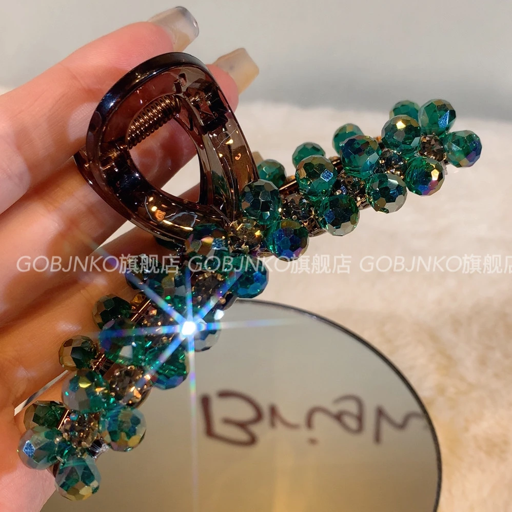 GOBJNKO日韩森系大抓夹女发夹气质绿色夹子时尚优雅抓夹11公分