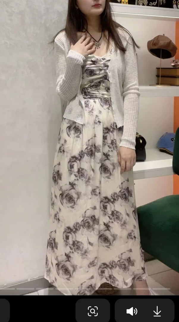 25纯欲风干枯玫瑰碎花裙女夏季薄款防晒衣开衫收腰