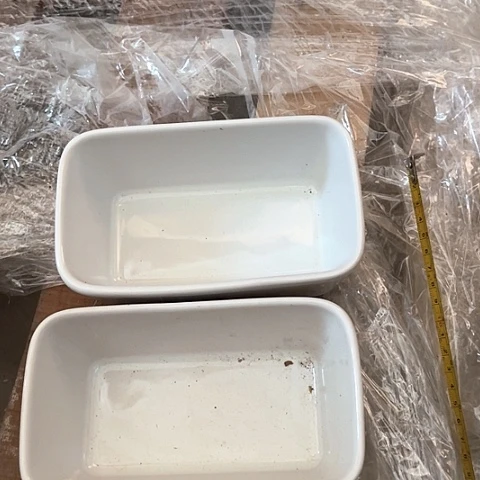 微瑕，不能明火，口径16，宽8，，2个白色烤盘无把手