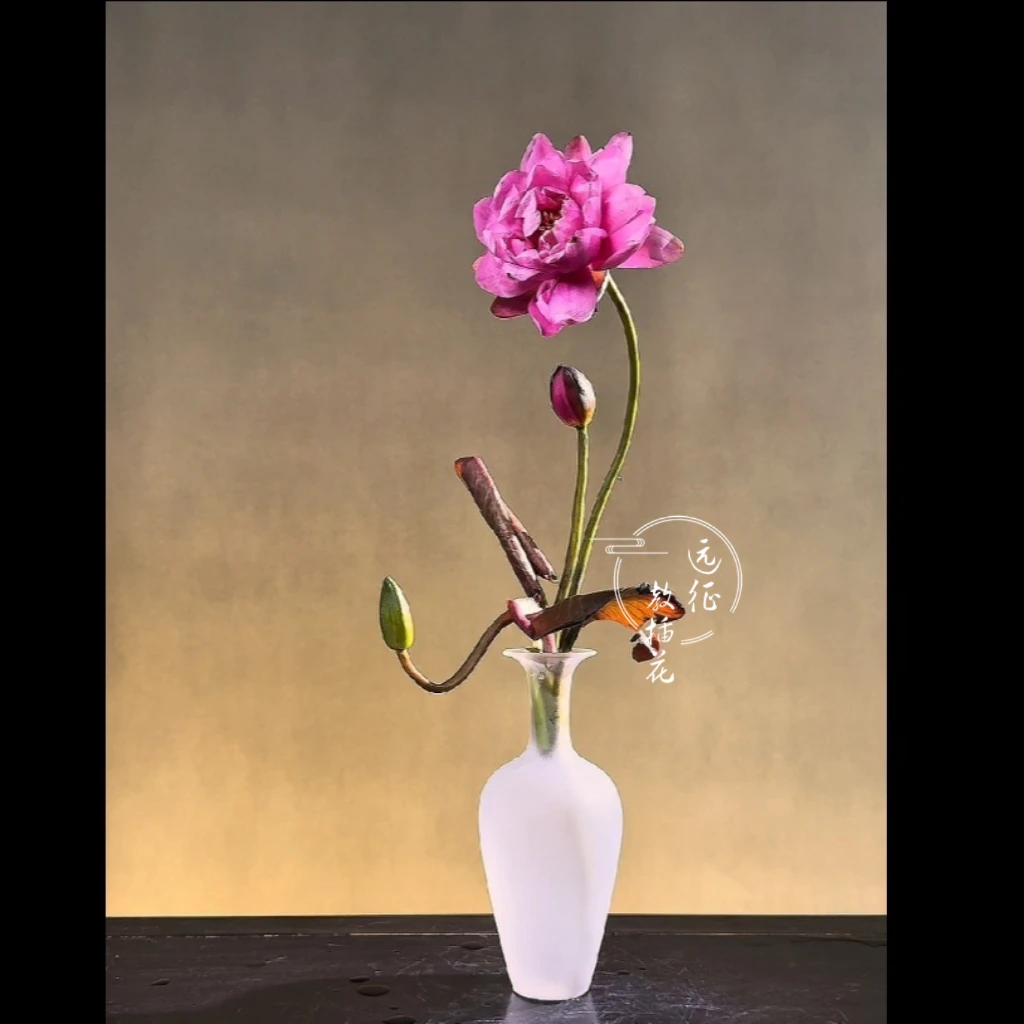 禅意柳叶瓶 日式玻璃花瓶 加厚水培鲜花插花 茶桌花器