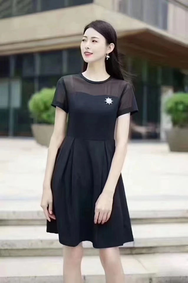 女装黑色气质职业短袖连衣裙1500194-4208511