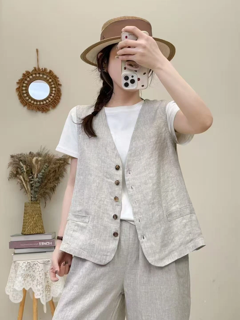 68273JH薄款时尚百搭V领马夹马甲外搭春夏韩版纯色休闲上衣