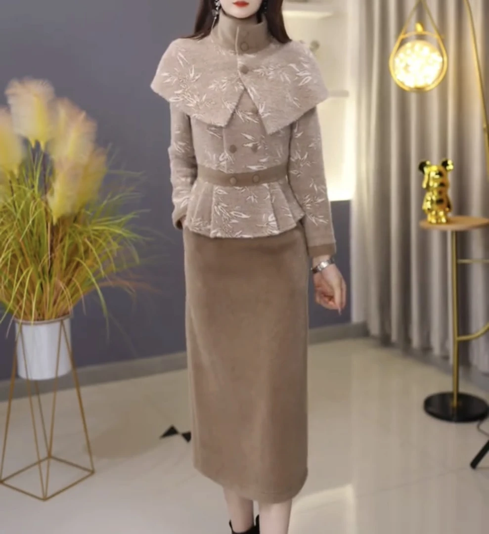 【套装定制】C1033上衣配半身裙两件套优雅时尚减龄收腰显瘦冬季新