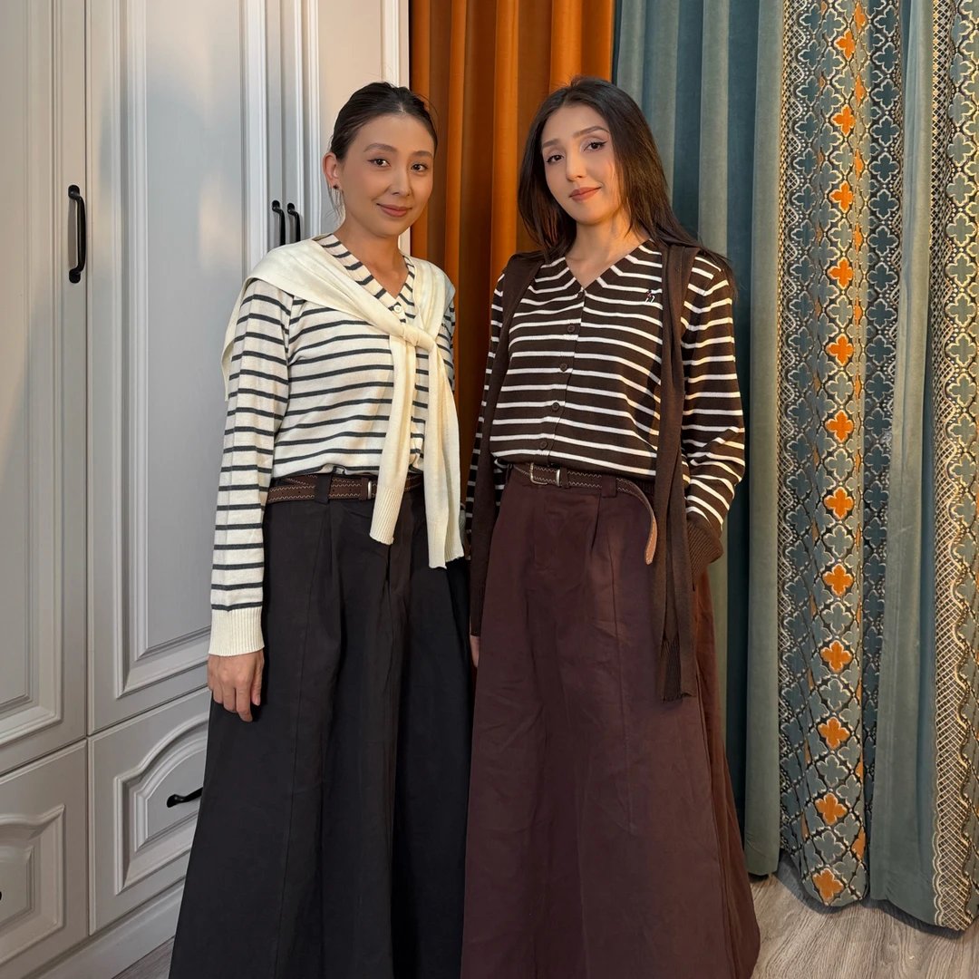 长袖复古针织上衣牛仔半身裙套装休闲时尚