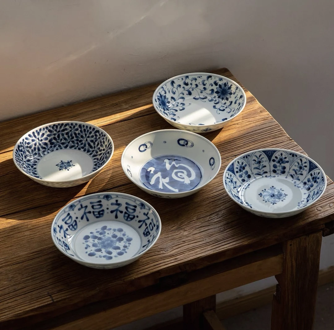 日本进口蓝凛堂21.3cm深钵盘 五件套