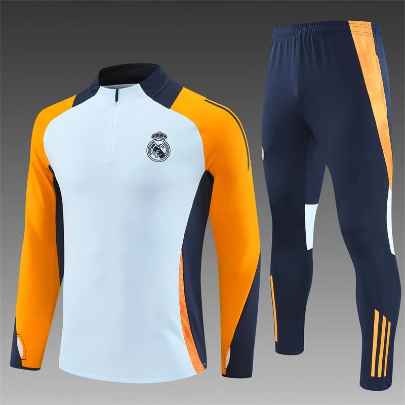 巴黎皇马巴萨长袖足球训练服套装男儿童秋冬款运动半拉链队服定制