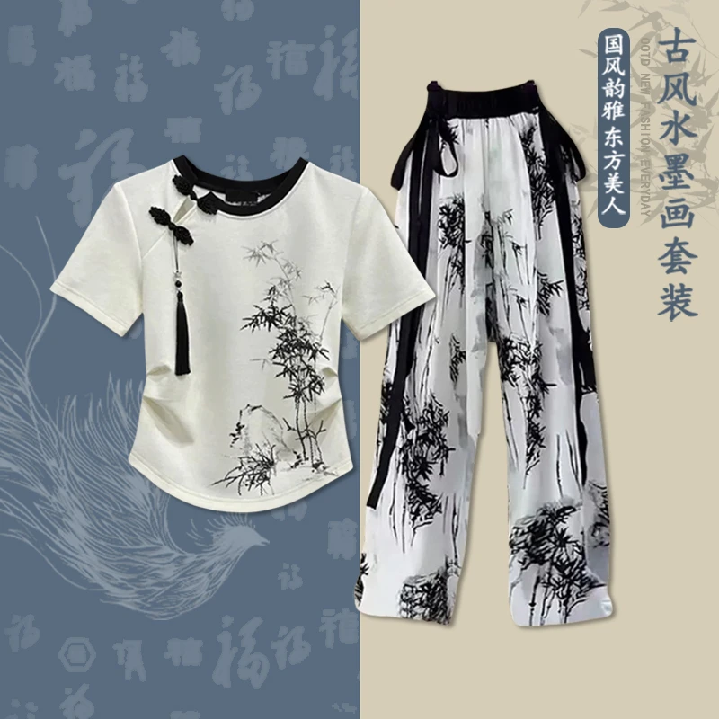 女童高档短袖套装夏季新款洋气时髦穿搭大童女孩国风儿童休闲衣服