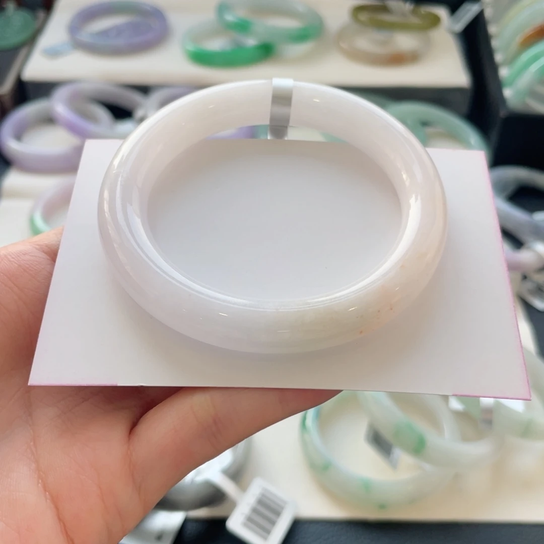 翡翠未镶嵌手镯13号57.5圆条有纹裂