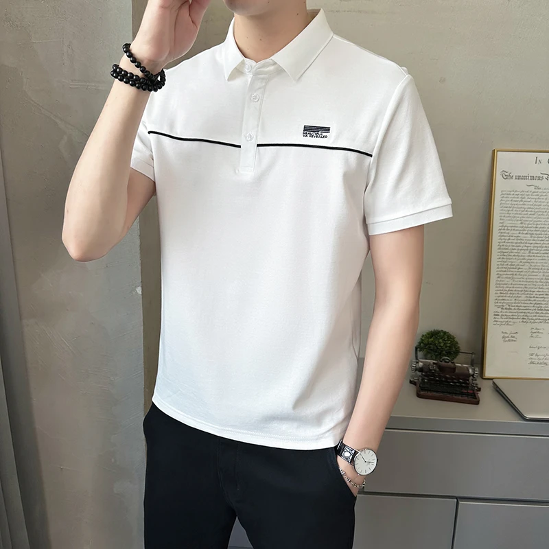 男士短袖薄款拼接夏季百搭英伦风Polo衫修身polo时尚运动半袖