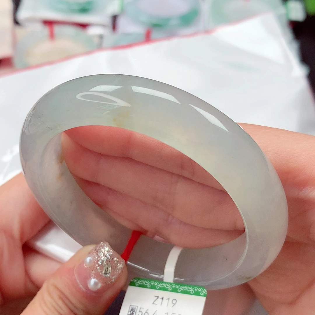 翡翠未镶嵌手镯冰糖雪梨肉带洒金 桂花雨5号