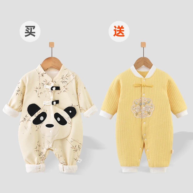 【买一送一】婴儿双层连体长袖新生儿保暖哈衣睡衣宝宝衣服春装