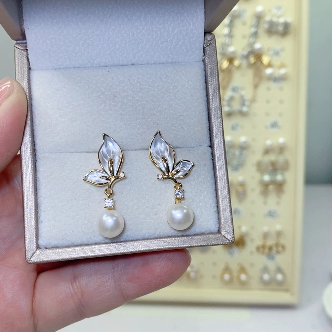银S925镶嵌耳饰淡水珍珠