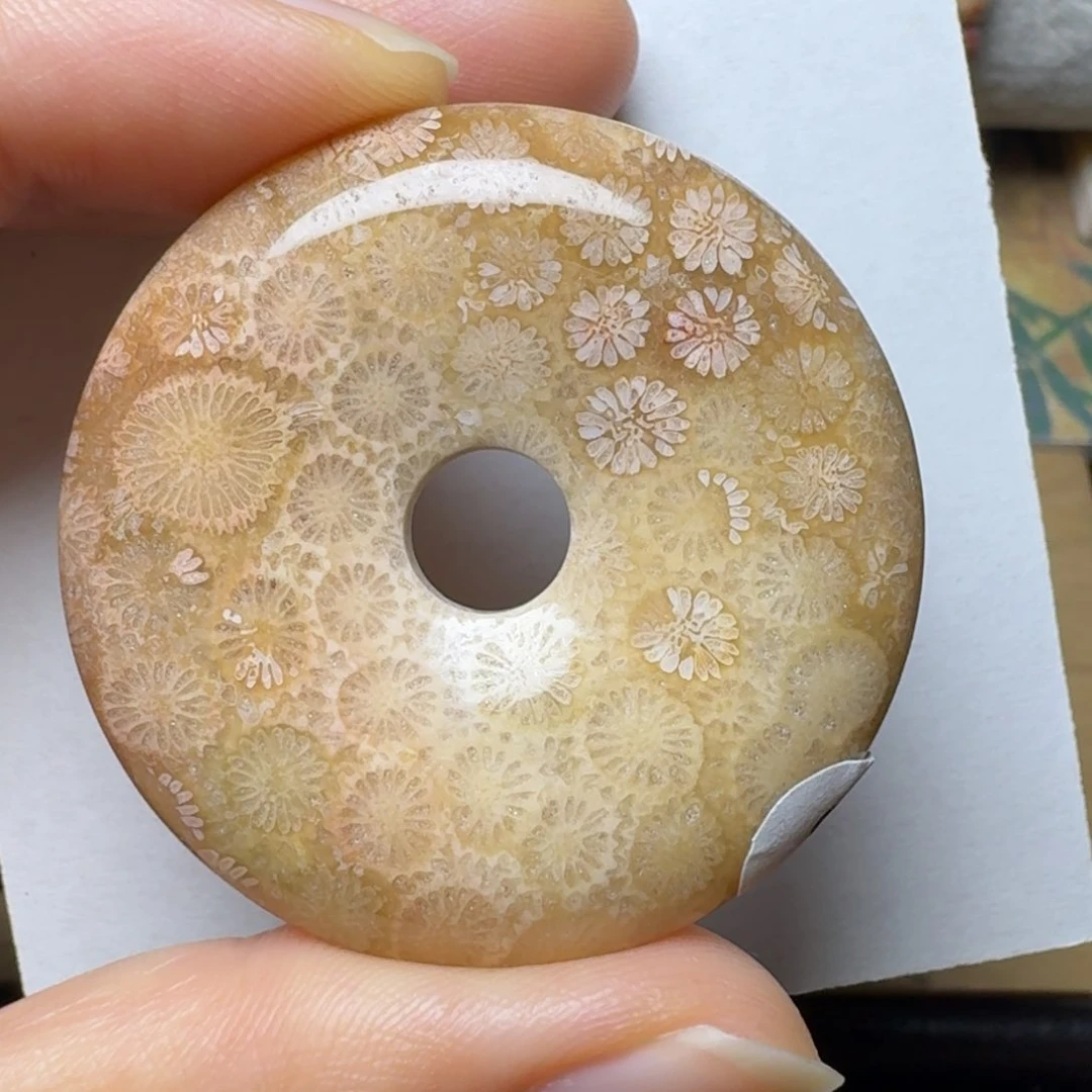 硅化玉闪闪黄粉花，可盘未镶嵌