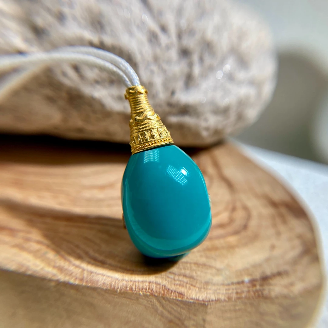 原矿湖北绿松石金镶全品玉化绿三通