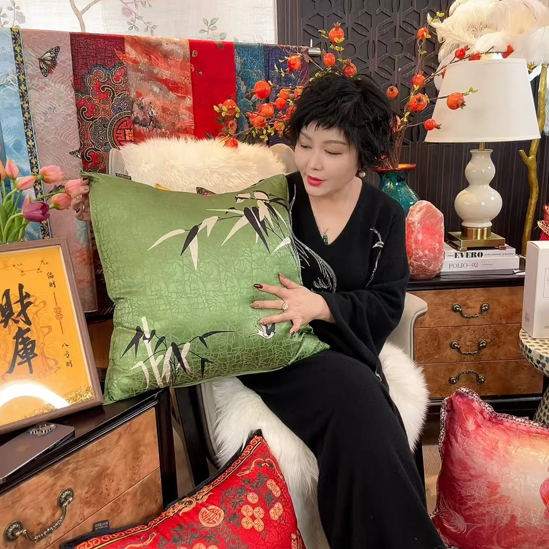 绿竹中式复古丝滑舒适双面同色抱枕套加大抱枕套55*55cm