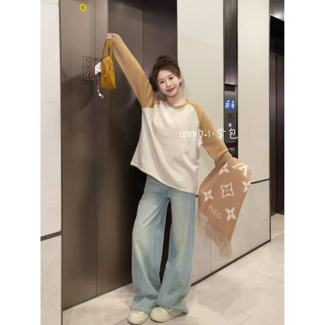 小李包自制【拼色云柔衫】仿牛绒外缝艺术感撞色拼接毛衣打底云柔衫