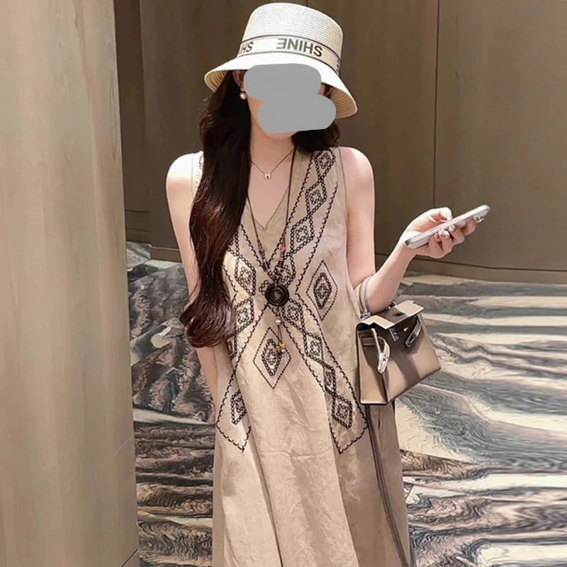 法式度假风气质高级重工刺绣无袖背心裙女松弛法式茶歇风女无袖裙