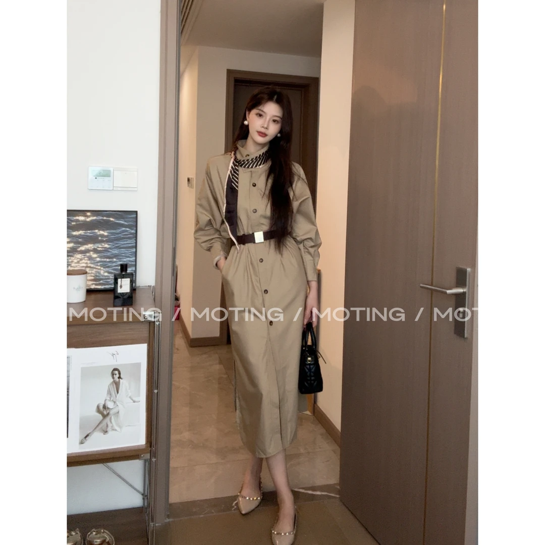 【剑桥日记】高级感立领风衣连衣裙秋款显瘦新款法式宽松长款外套