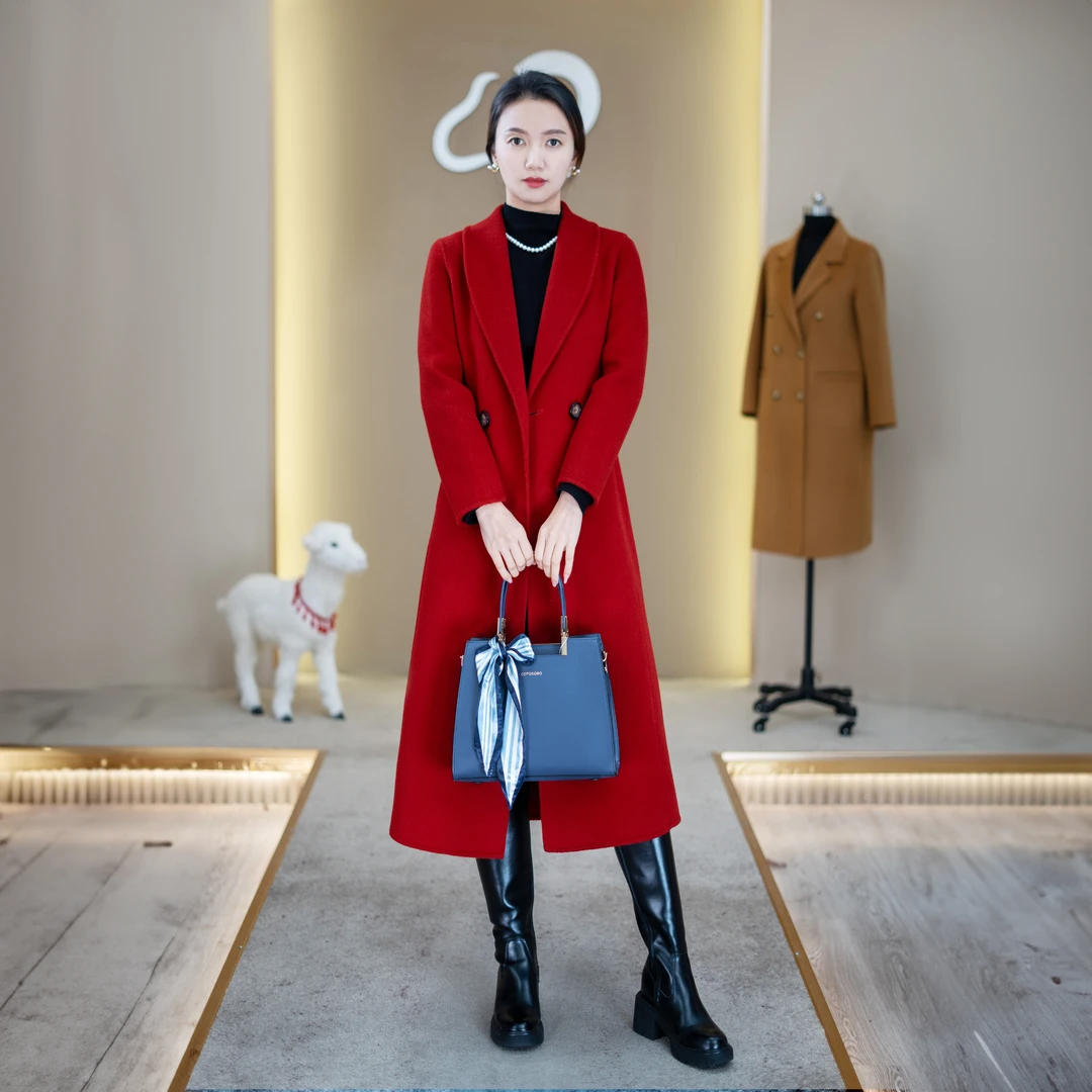 【100%羊毛】青果领正肩修身款高贵气质大衣毛呢大衣女30811