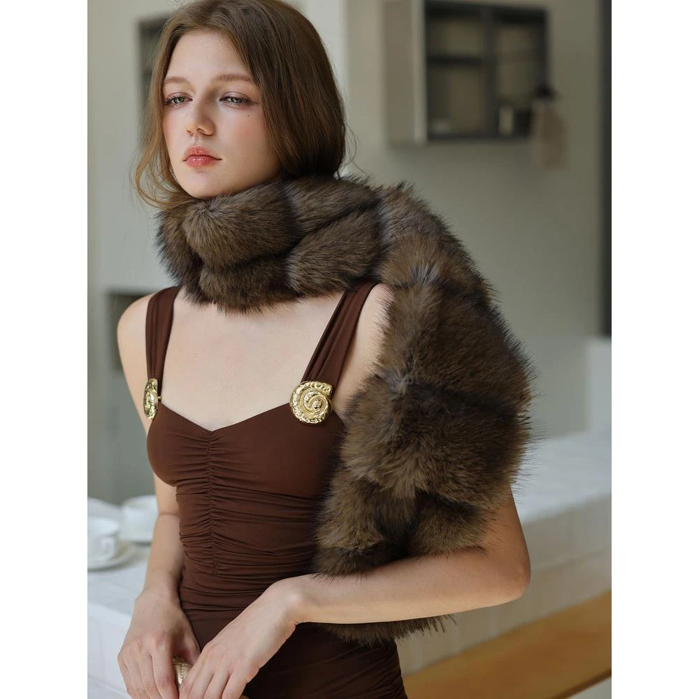 海宁进口冬季彷双面毛毛长围巾围脖小众高级感毛绒环保皮草毛领子