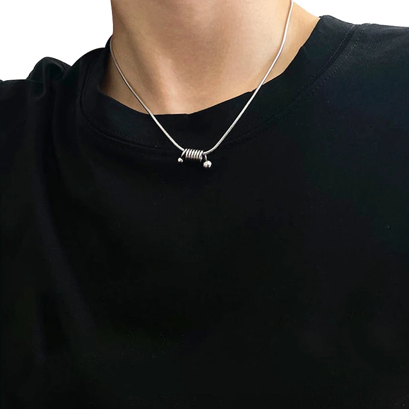 钛钢铅玻璃项链 日韩冷淡风螺旋几何弹簧项链简约设计感嘻哈两球