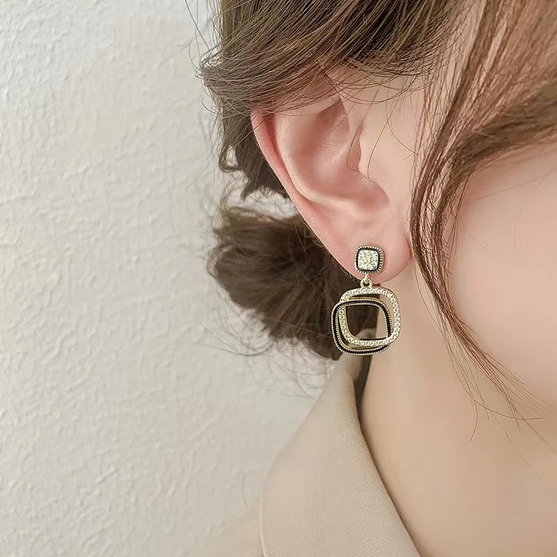 铜合金耳饰 几何方块耳环高级感轻奢小众设计耳钉女N0093