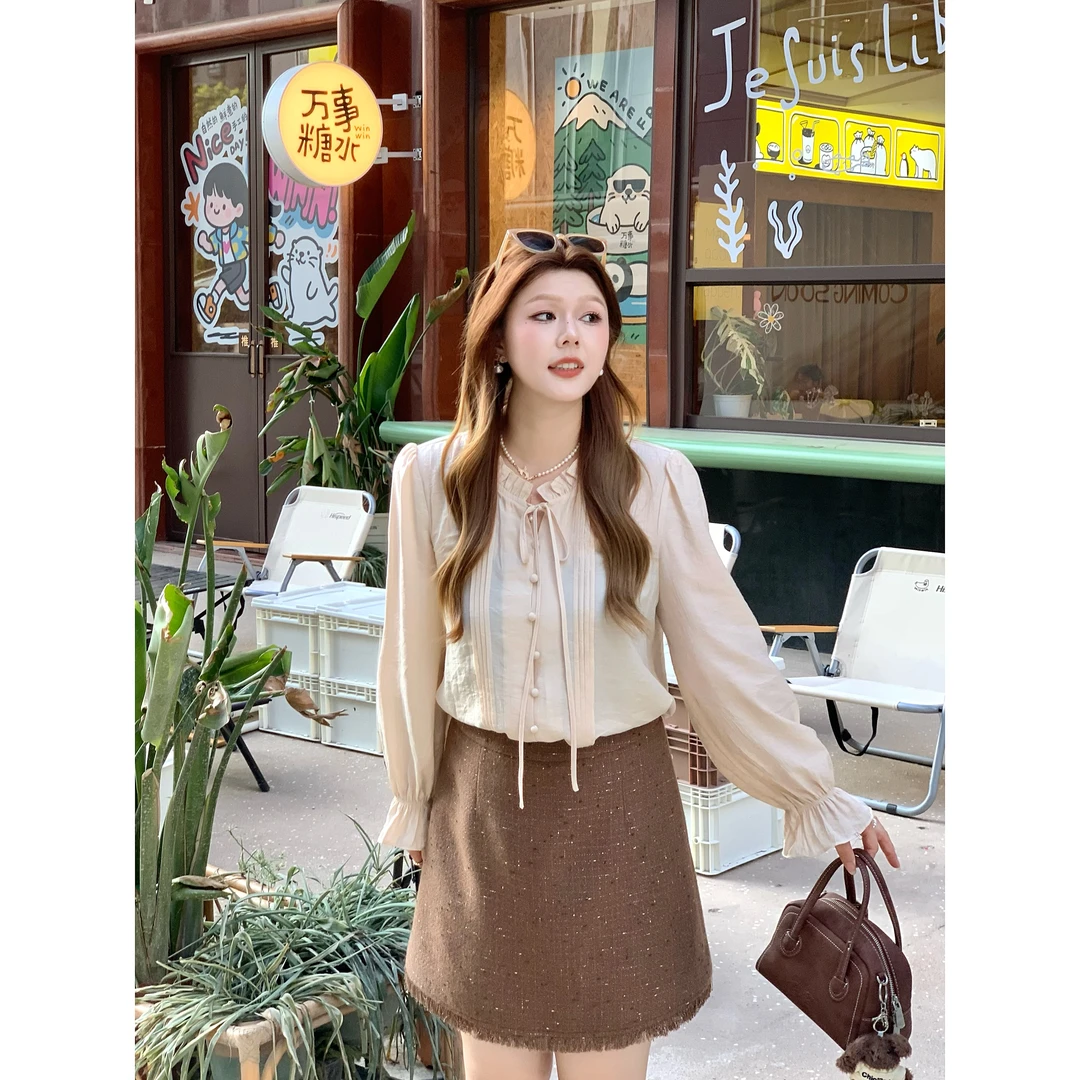 楠序迪迪微胖女装 早秋新款时尚洋气百搭女装显瘦衬衫上衣DD10972