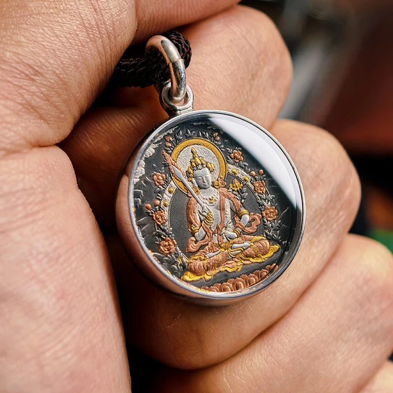 铁合金吊坠 【陨铁】虚空藏菩萨唐卡手工铁翦金工艺吊坠男女项链圆
