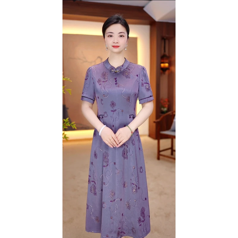 （运费补贴）母亲节衣服夏季新款大码遮肉显瘦改良旗袍中老年短袖