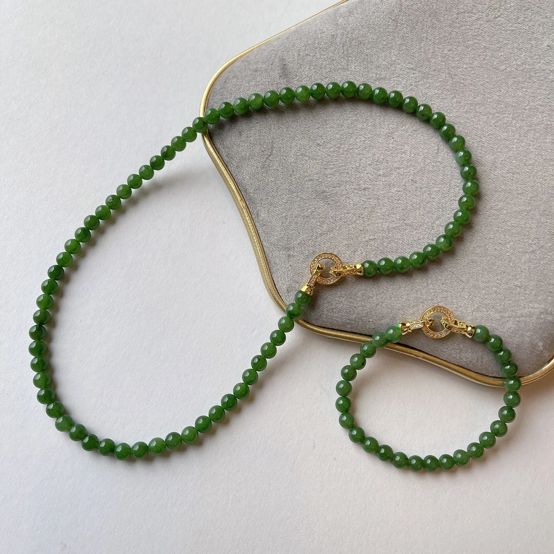 5-6mm和田玉碧玉套链（项链+手链）