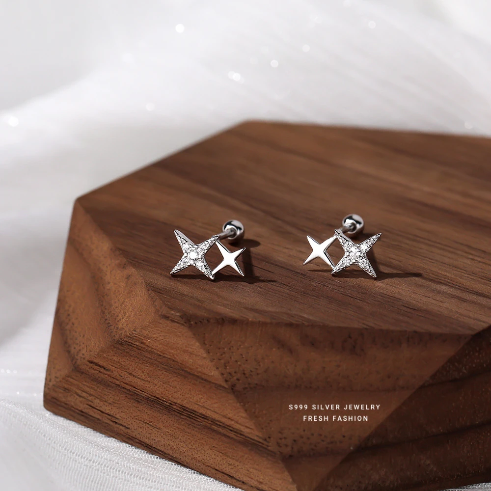 s999足银韩版时尚星星耳钉女ins风简约精致秋冬高颜耳饰礼物批发