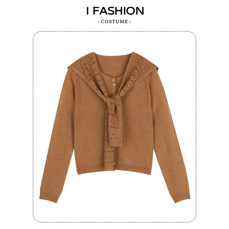 时尚法式高级感圆领披肩针织衫女2025年春秋新款减龄气质百搭上衣