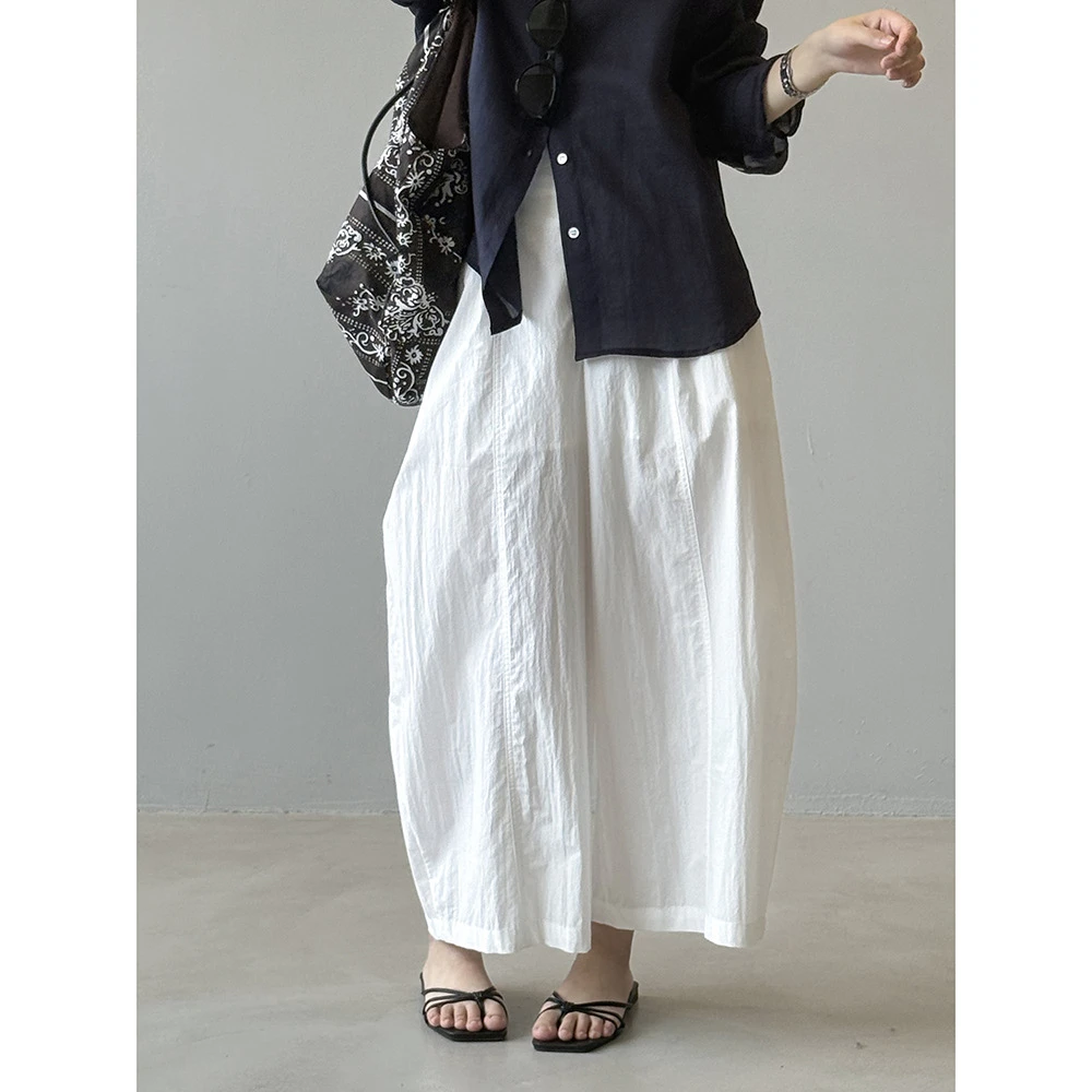 慵懒风阔腿休闲裤女夏季新款纯色宽松垂感九分裤弯刀裤显瘦百搭