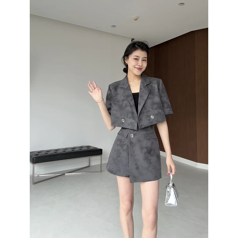 张阿星【麦琪女孩】复古晕染感短收腰上衣+A字显瘦半裙W425A00033