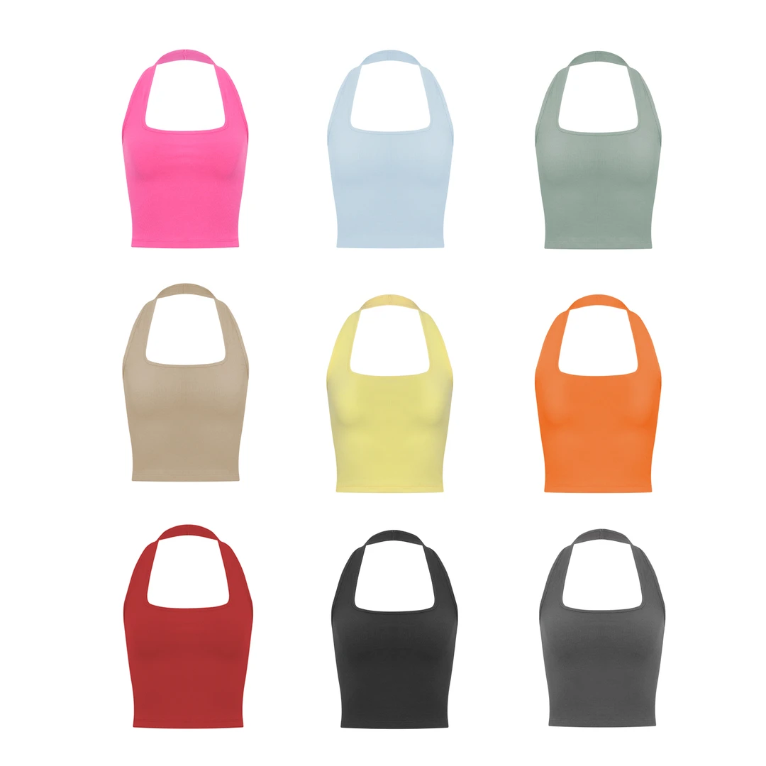 FANGAO【挂脖背心】辣妹露背设计短款挂脖U领背心夏季性感纯欲上衣