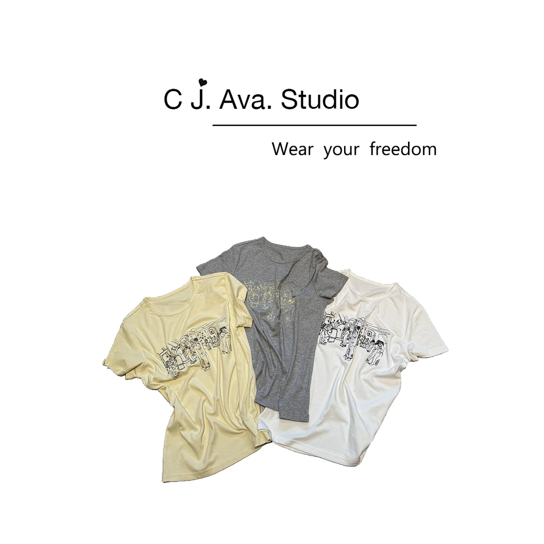 【CJ.Ava Studio】涂鸦线条刺绣T恤