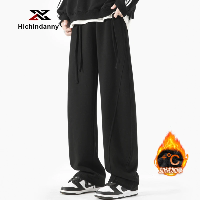 HICHIN保暖男士运动裤秋冬季加绒加厚休闲卫裤宽松直筒弯刀裤长裤