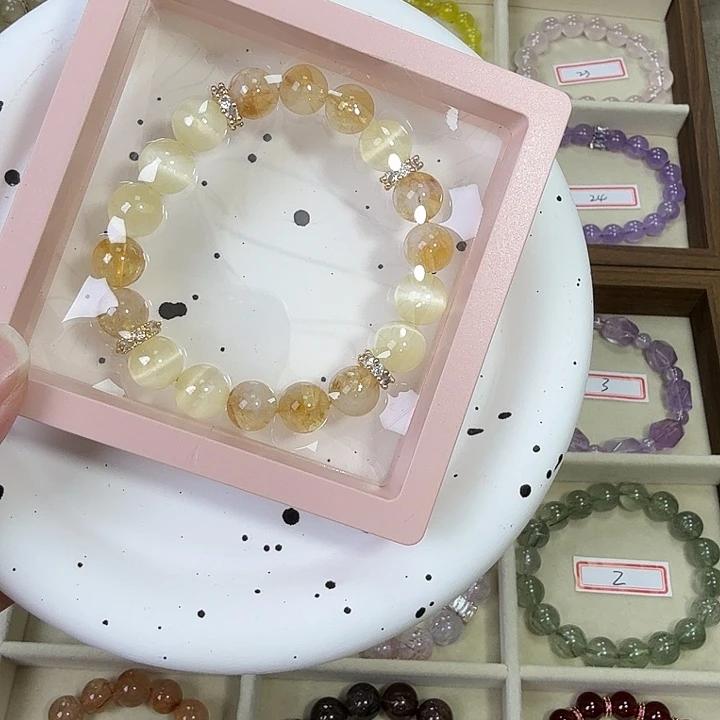 银S925镶嵌手串水晶黄水晶手串天然