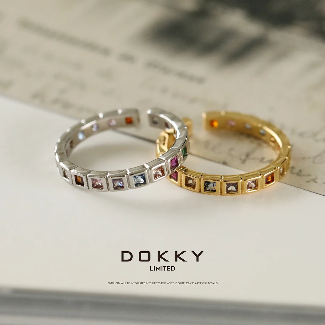 铜合金锆石戒指 【约瑟芬】DOKKY彩色锆石镶钻宫廷vintage开口戒指