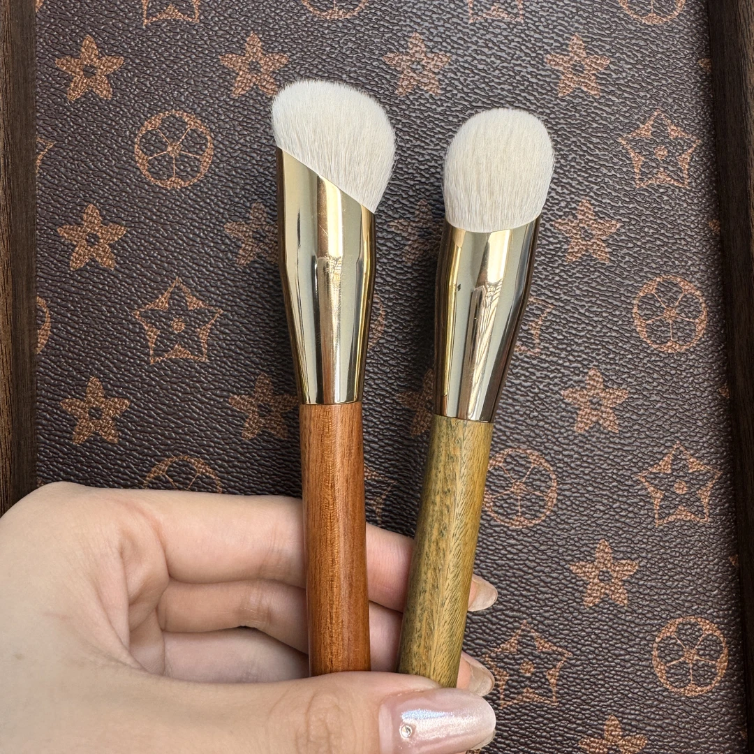 自选2支三角面包化妆刷高端细光峰羊毛绿檀红贵宝实木柄